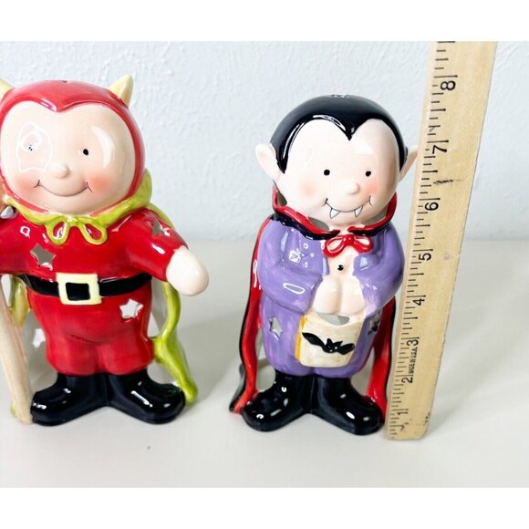 VTG Dennis East 7.5" Devil And Vampire Porcelain Halloween Votive Holder EUC - Picture 2 of 8